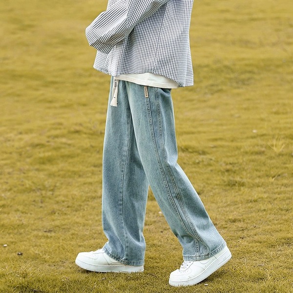 Washed Light Color Jeans Boys 2024 Autumn New Men's Straight Loose Wide Leg Casual Pants Teenagers